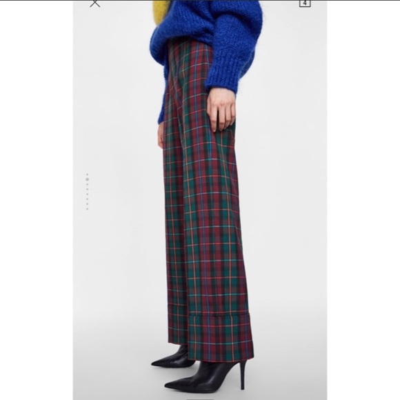 Zara plaid wide leg trousers with bottom cuff Sz. M - Picture 6 of 12